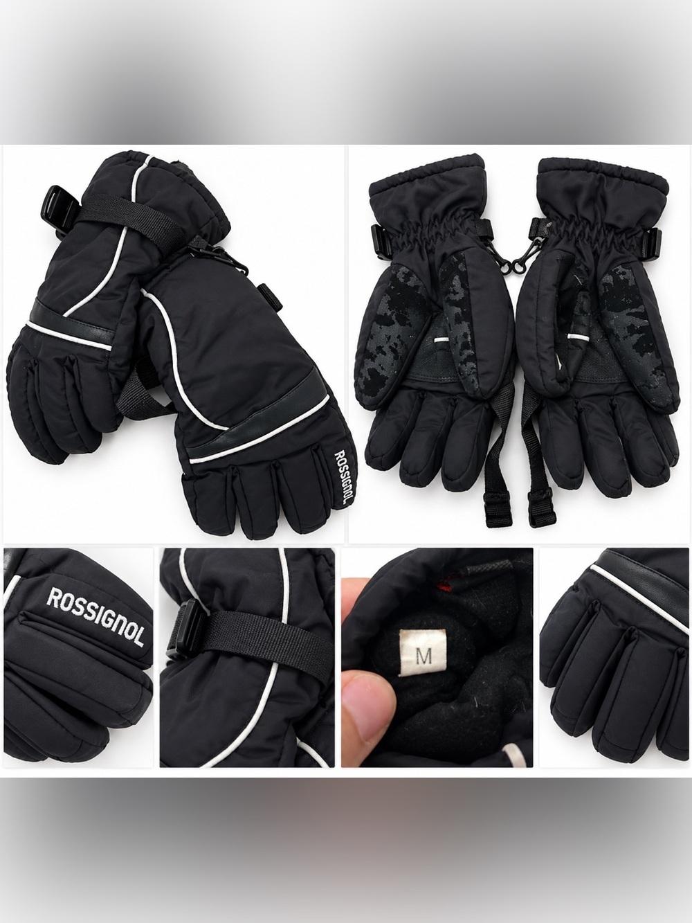 Rossignol Black Men’s Insulated Ski Gloves with White Piping